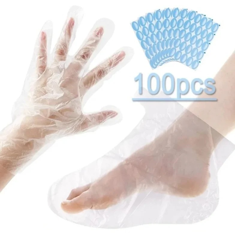 100ชิ้นพาราฟินขี้ผึ้งอาบน้ําสมุทรพลาสติกเท้ามือดูแลกระเป๋าวิชาพลศึกษาถุงเท้าถุงมือถุงเท้าพาราฟินเครื่องมือ