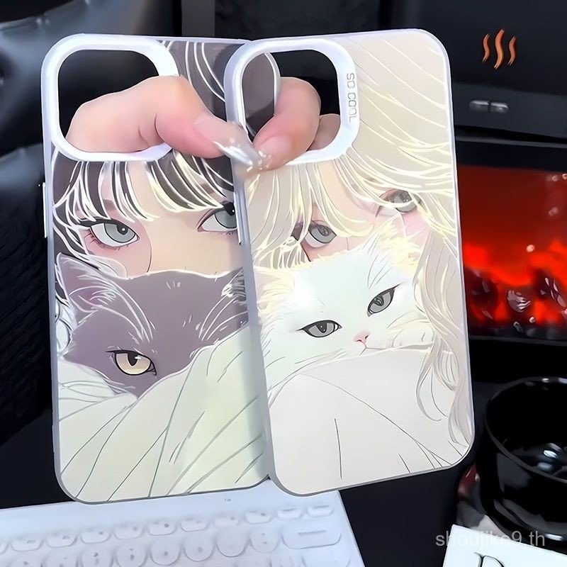 Hug Cat Girl Apple 15 เคสโทรศัพท์ iPhone14ProMax สีสันเงิน 13PRO/12/11/XS Premium 8/7p RQYC