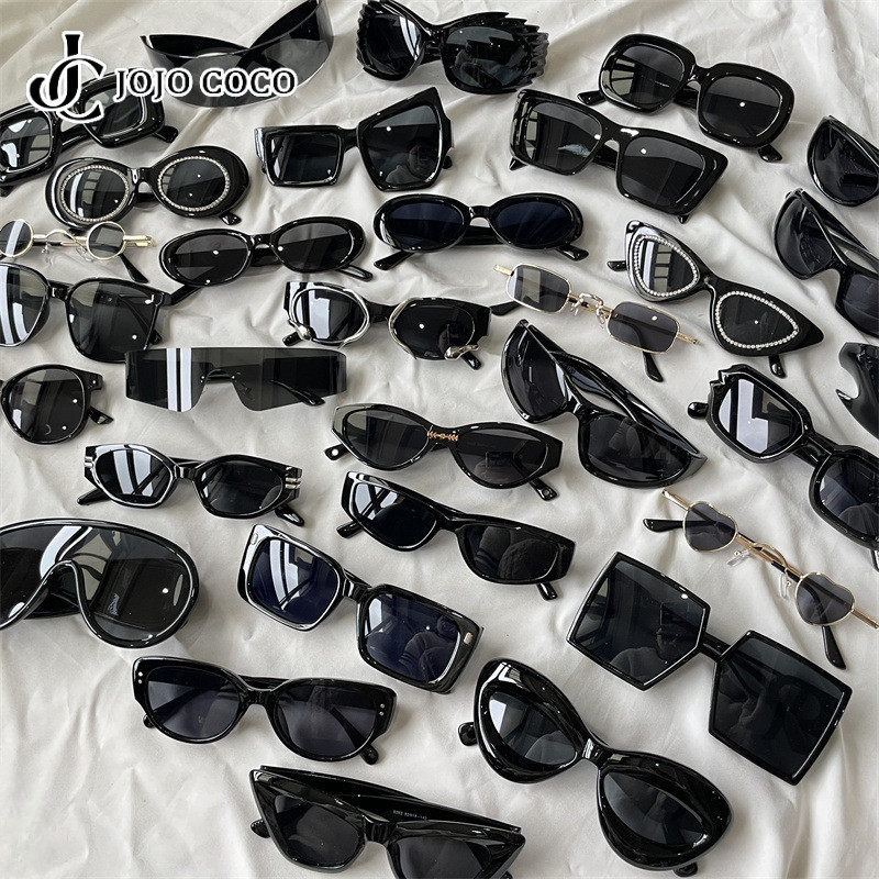 Jojo COCO GM แว่นตา Retro แฟชั่นแว่นตากันแดดรูปไข่สีดํา Unisex Street การถ่ายภาพ Anti-UV แว่นตากันแดดขายส่ง
