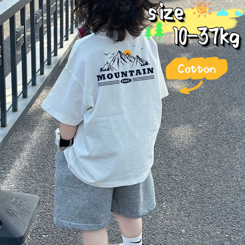 [Boy Top] (1-14Y) Cotton Boy T เสื้อแขนสั้น Tshirt หลวมพิมพ์แฟชั่นสไตล์เกาหลีสวมใส่