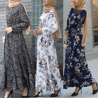 ผู้หญิงชุดมุสลิม Abaya Muslimah Jubah ชุดยาวดอกไม้ชุดชีฟองแข…