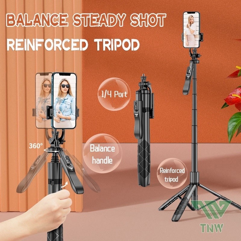 TNW L16 ขาตั้งกล้องบลูทูธ Selfie Stick Gimbal Stabilizer กล้องขาตั้งกล้อง 1600 มม.พร้อมรีโมทคอนโทรล