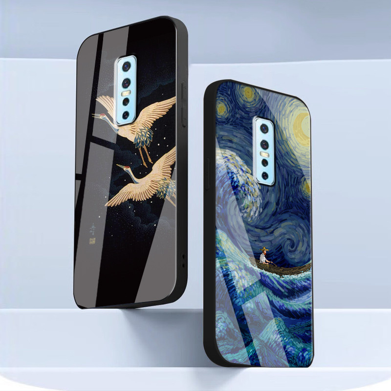 ปลอกแก ้ ว Vivo V17 pro 1910 เคสกระจกนิรภัย ปกหลังแข ็ ง ขอบซิลิคอนอ ่ อน