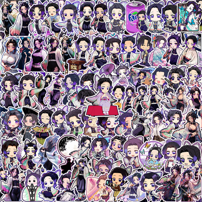100Pcs/Set ★★★ Kochou Shinobu Mini Diary Manual Stickers ★★★ DIY Fashion Scrapbooks Album Decor Decals Stickers（Size：2~3cm）
