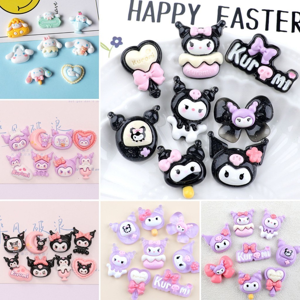 ใหม่ 8 ชิ้นโปร่งใสเงา Sanrio/Cinnamon/Kuromi รองเท้าหัวเข็มขัดชุดปุ่ม Charm DIY ชายหาดสําหรับรองเท้าหัวเข็มขัดสาวรองเท้าแตะ