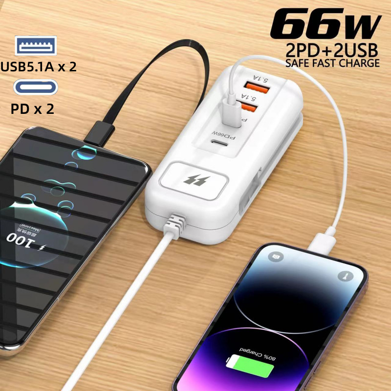 4 พอร์ต USB Charger Station Splitter QC 3.0 PD 66W Fast Charging Wall Charger สําหรับ Xiaomi Samsung โทรศัพท์มือถือ Travel Power Adapter