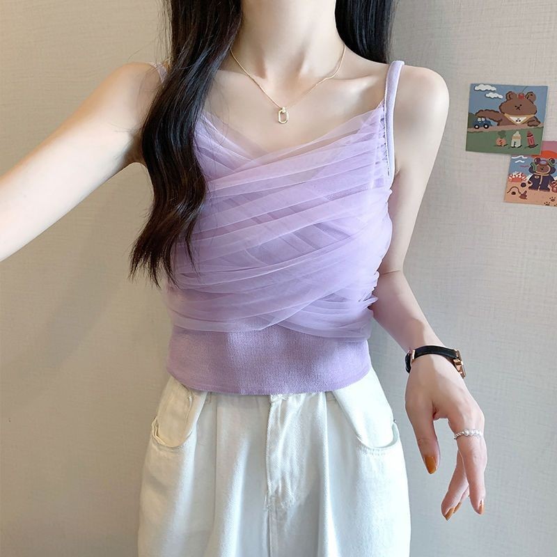 ตาข่ายเสื้อชั้นในสตรีขนาดเล็กฤดูร้อนสวมใส่ด้านนอกซูเปอร์นางฟ้าสวมใส่ภายในฝรั่งเศสหวานเย็นสาวร้อนที่เรียบง่ายทุกการแข่งขันหลอดสั้นด้านบน