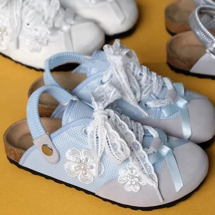 บัลเล่ต์ Boken รองเท้าผู้หญิงฤดูร้อนใหม่ Baotou ลูกไม้ Boken ครึ่งรองเท้าแตะหนา Soft Sole น้ําหนักเบ