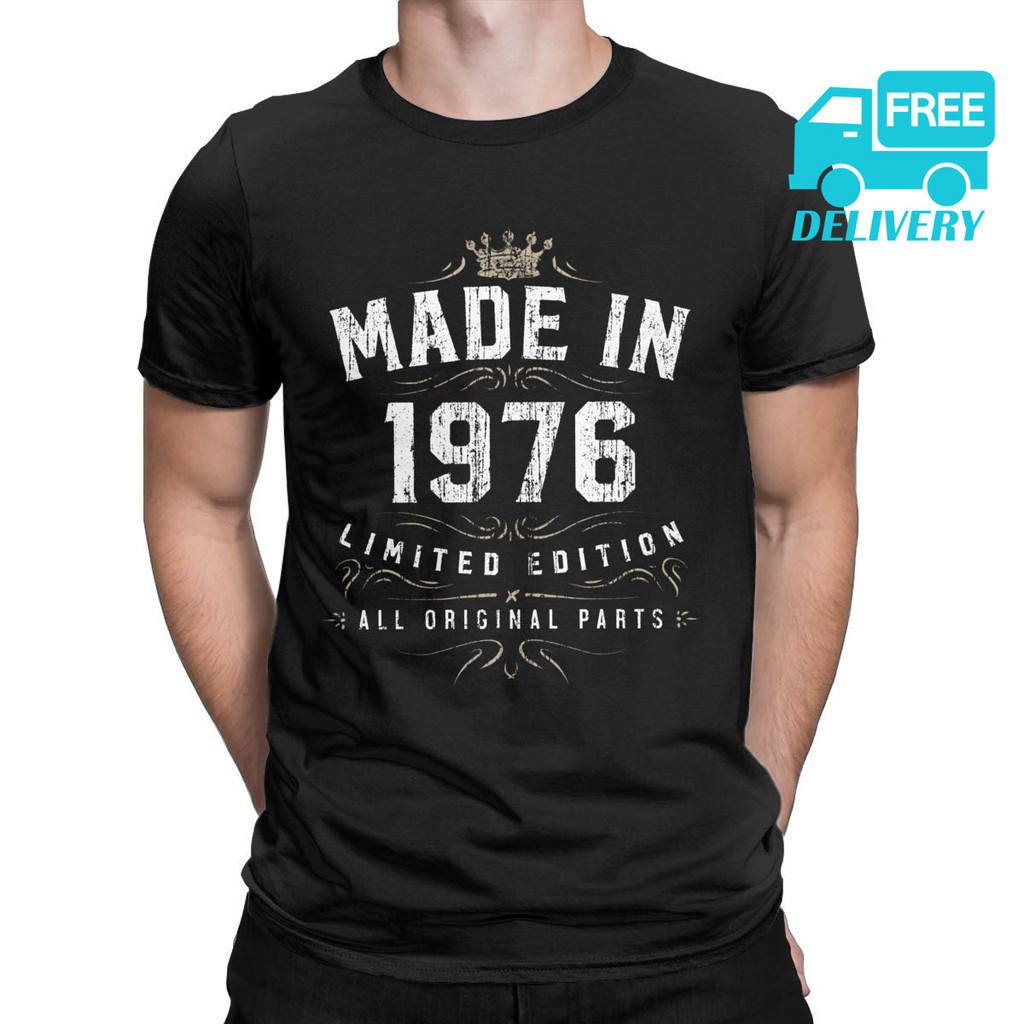 ทีเสื้อออกแบบทําในปี1976 - ชิ้นส่วนเดิมทั้งหมดวันเกิด1976รุ่นจํากัดเสื้อยืดชายรอบคอแขนสั้นเสื้อที