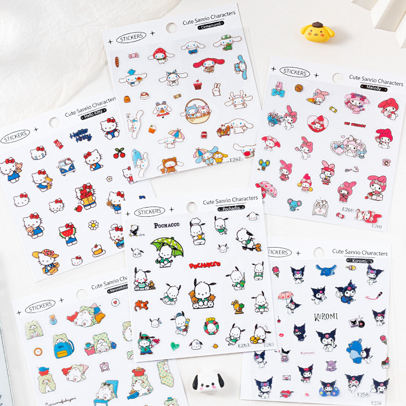 Sanrio Mini Stickers Transparent Cartoon Cute Kuromi Melody Guka Handbook Stickers