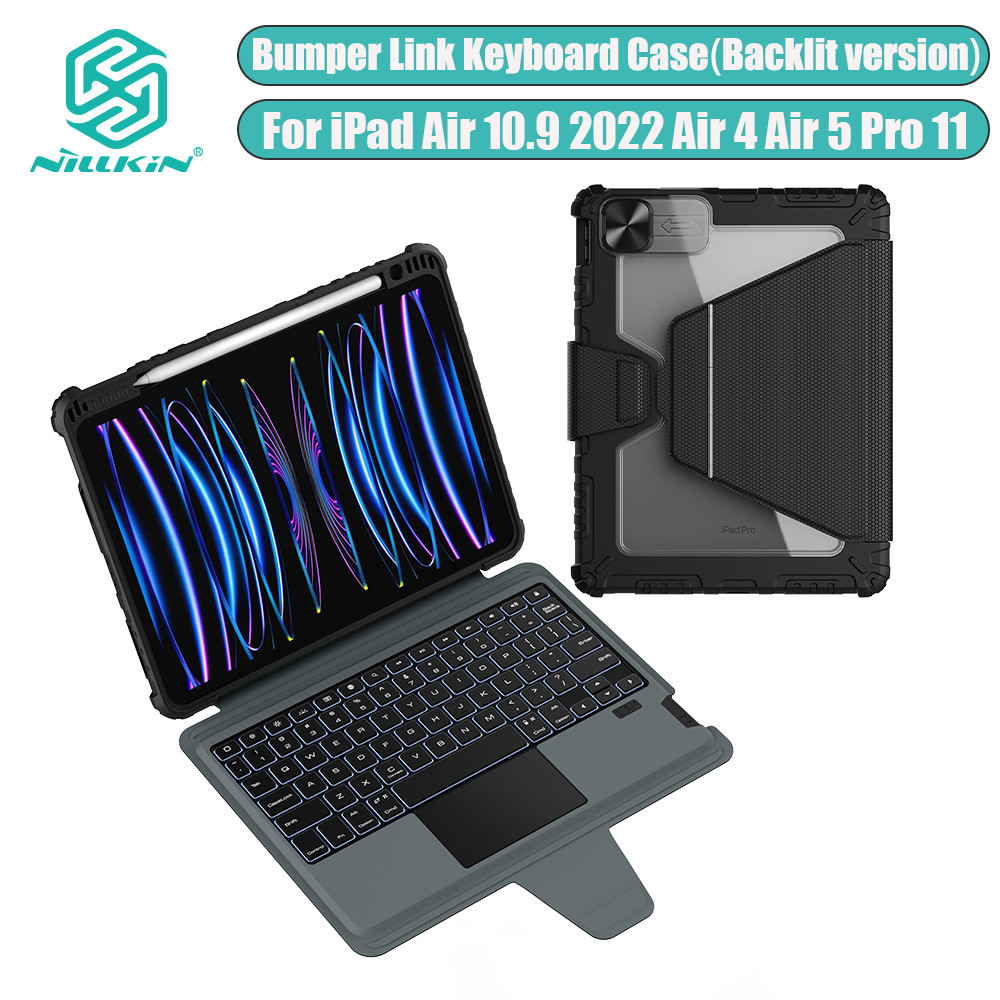 Nillkin Bumper Link Keyb (รุ่น Backlit) สําหรับ iPad A16 / Air 11 / Air4 / Air5 / iPad Pro 11 / 10.9 2020 พร้อมที่ใส่ดินสอมัลติฟังก์ชั่นกันกระแทก