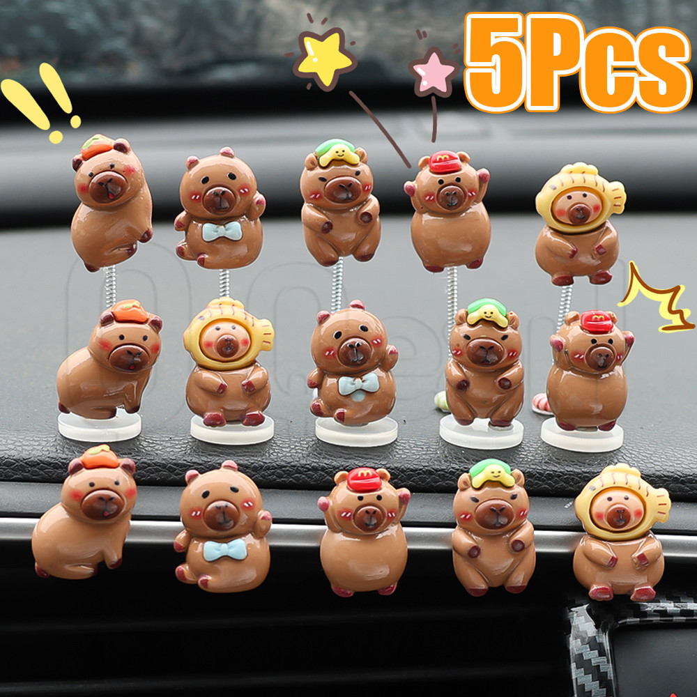 5ชิ้นการ์ตูน คาปิบาระ ตกแต่งรถ- คาปิบาลา มินิเรซิ่นเครื่องประดับ-สร้างสรรค์เขย่าหัวตุ๊กตาตกแต่ง-สําหรับอัตโนมัติศูนย์คอนโซล,แดชบอร์ด,กระจกมองหลัง-อุปกรณ์ตกแต่งภายอ