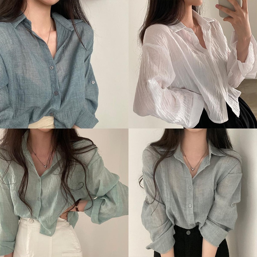 Lune_Graceเสื้อเชิ้ตแขนยาวสีพาศเทล กันแดด แมตช์ง่าย ผ้าบางนุ่มใส่สบาย แฟชั่นใหม่แนวเกาหลี-พร้อมส่งจากไทย-รุ่นw260