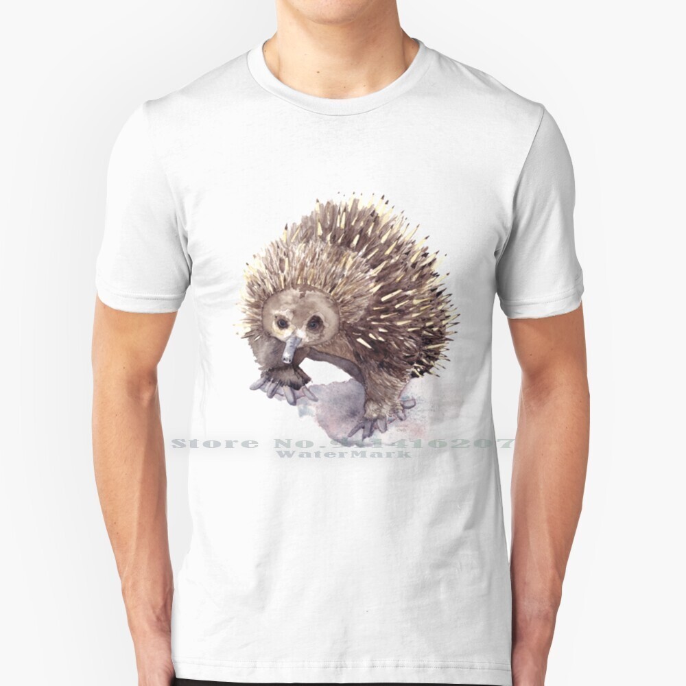 เสื้อยืด Echidna Watercolor ของออสเตรเลีย ผ้าฝ้าย 100% Echidna สั้น Beaked Echidna ออสเตรเลีย สัตว์อ