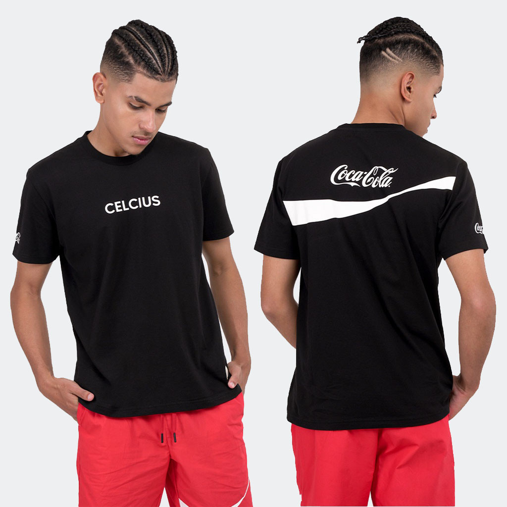 Hitam [Ori] เสื้อเชิ้ตแขนสั้น Celcius x Coca-cola LIN000337สีดํา ค