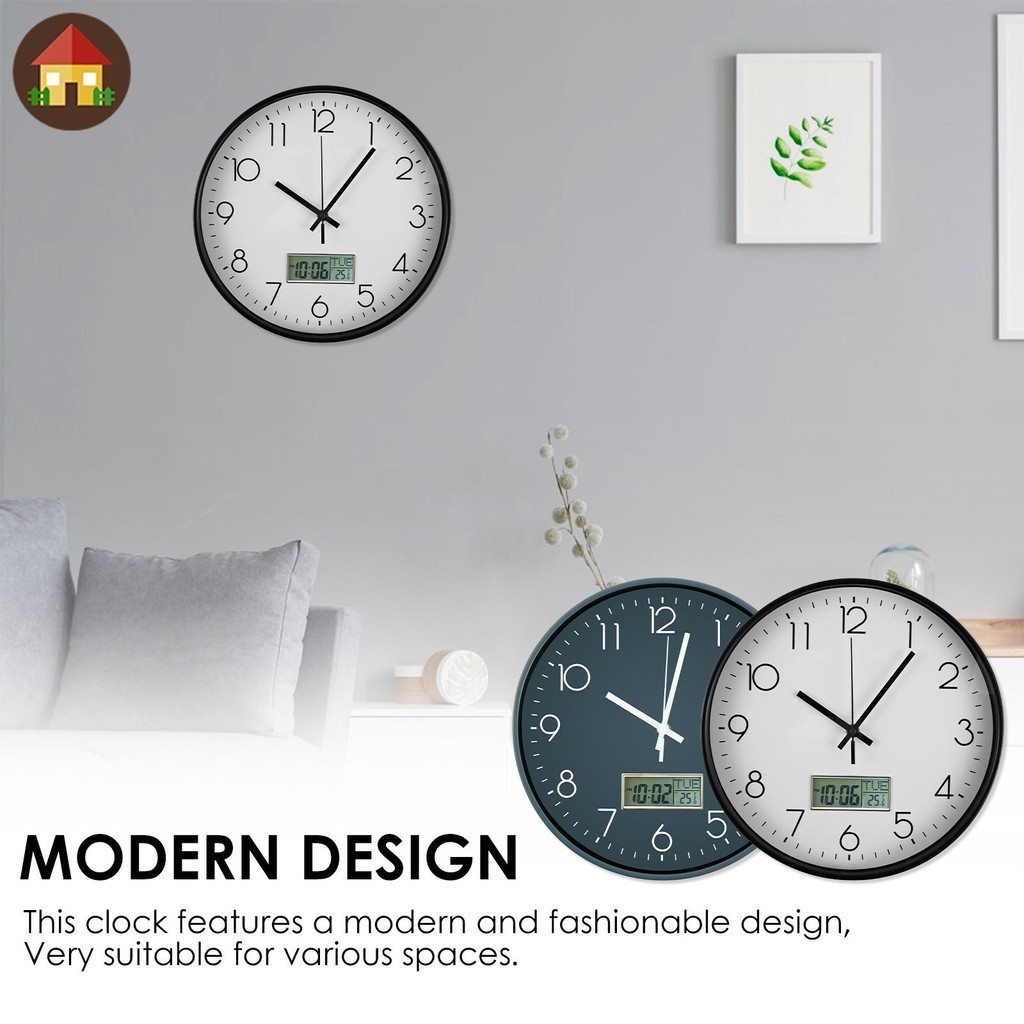 นาฬิกาแขวน 11.6 นิ้วนาฬิกาแขวนทรงกลมแบตเตอรี่ดําเนินการนาฬิกาแขวนพร้อมจอแสดงผล LCD สําหรับปฏิทินถาวร