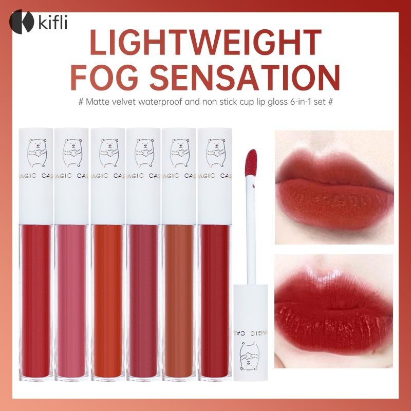 【kifli1】เซ็ทลิปทินท์​น้องหมี MAGIC CASA 6แท่ง สีสวย เกลี่ยง่ายลิปสติกลิปเซต-KI