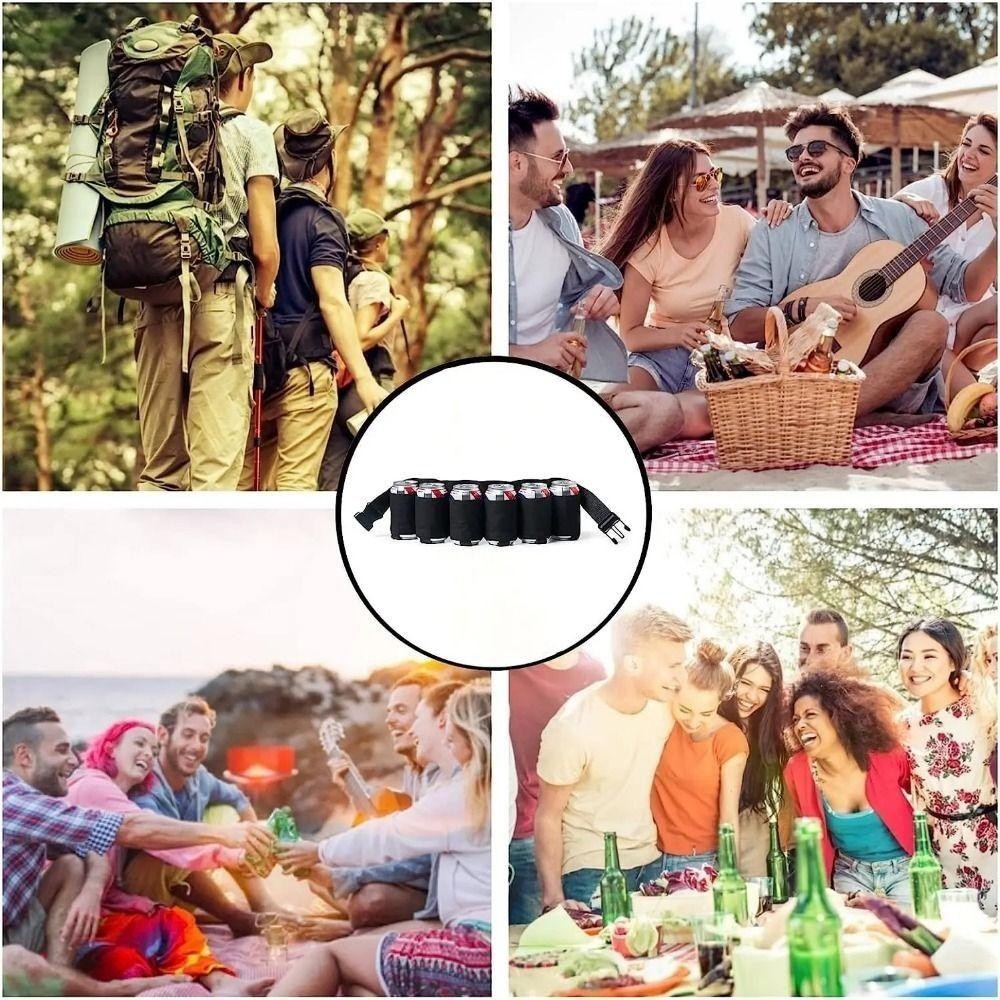 Forbetter กระเป๋าคาดเอวเก็บเบียร์, 6 กระเป๋า 6 กระป๋องที่เก็บเครื่องดื่ม Fannypack, เครื่องดื่มที่ใส่เข็มขัดลวงตาปรับมั่นคงผู้ถือเข็มขัดเบียร์เอวแพ็คปิคนิค