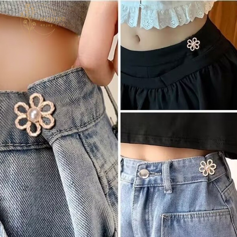 Roselife เกาหลี Reuse ดอกไม้กางเกงยีนส์ปุ่มกางเกงเอว Firminger ปรับเอว Buckles Pins ตกแต่งปุ่มทันทีเครื่องประดับ
