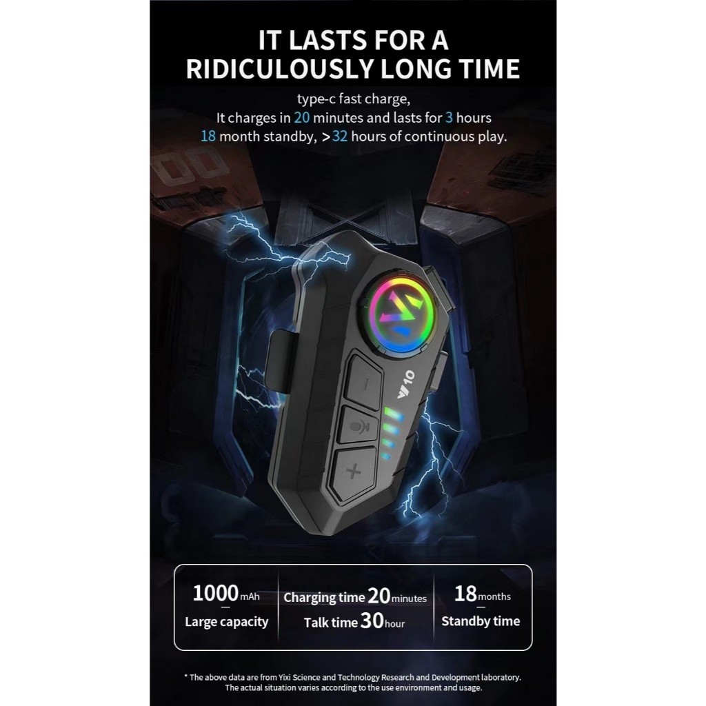 Y10 ชุดหูฟังบลูทูธ ชุดหูฟังหมวกกันน็อครถจักรยานยนต์แบบบ ชุดหูฟังบลูทูธหมวกกันน็อค กันน้ำ 1000mAh เวลาสนทนา 30 ชม - รูปที่ 6