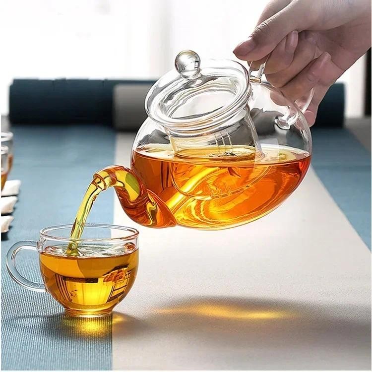 กาน้ําชาแก้วทนความร้อน Clear Japaness สไตล์หม้อชาพร้อม Infuser สําหรับดอกไม้จีน Puer ชาแบบพกพากาต้มน้ําชา 400-1000ml