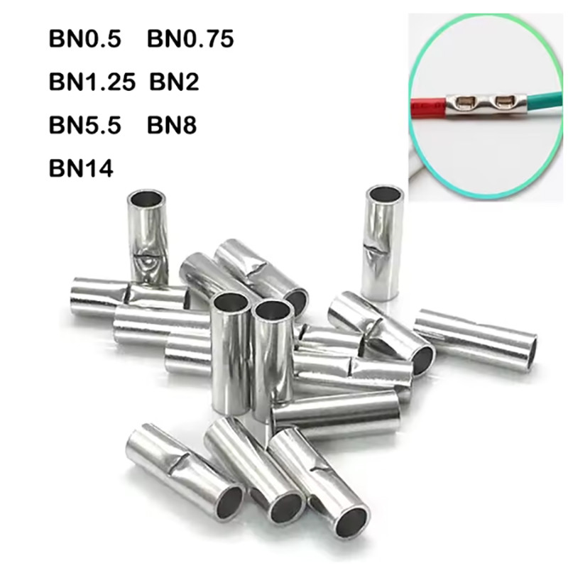 50/20pcs 26-6 AWG BN0.5 BN1.25 BN2 BN3.5 BN5.5 BN8 ทองแดงบริสุทธิ์ดีบุก Bare Splice Butt Connector Crimp Terminal ลวด