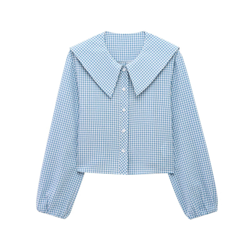 Zara Lapel เสื้อเชิ้ตแขนยาวพองลายสก๊อตขนาดเล็ก 4661038