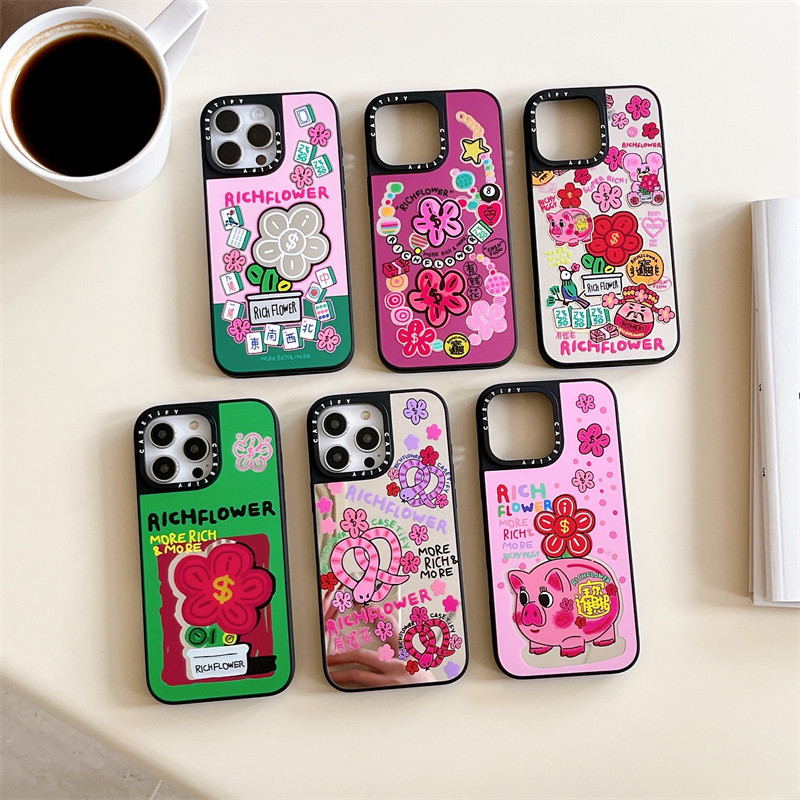 Casetifg Get Rich Lucky Pig คุณภาพสูงกระจกเคสโทรศัพท์พร้อมกล่องสําหรับ iPhone 16 11 12 13 14 15 Pro Max Plus ด้านข้างซิลิโคนป้องกันปลอกกันกระแทก PC ฝาหลัง