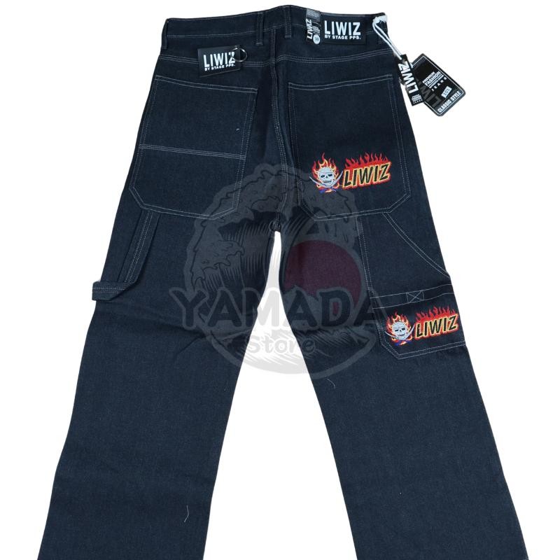 กางเกงยีนส์เลวิส กระบอกใหญ่ ปักลายไฟ2จุด สไตล์เวิร์คแวร์ สีมิดไนท์ ด้ายเทา - รูปที่ 3