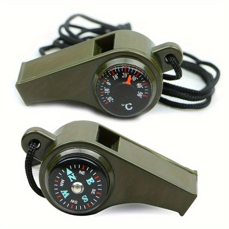 นกหวีด 3-in-1 นกหวีด Decibel สูง Survival นกหวีดเข็มทิศและเครื่องวัดอุณหภูมิแบบพกพาน้ําหนักเบาสําหรับตั้งแคมป์เดินป่ากีฬาและ Coaching