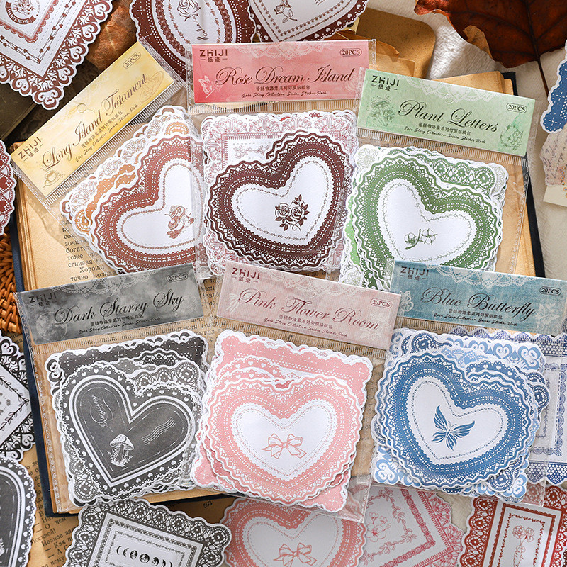 Qouzmo 20ชิ้น/แพ็คVINTAGEสําเภาบันทึกภาพตัดปะสติ๊กเกอร์แพ็ค[Lace Story Collection Series]diyสมุดภาพไดอารี่Deco bojo carftสติกเกอร์