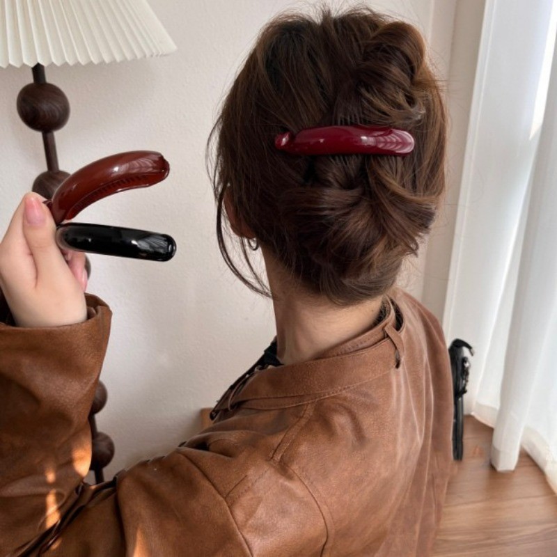 ผู้หญิง Retro Banana Clip กิ๊บติดผมแบน กิ๊บติดผม