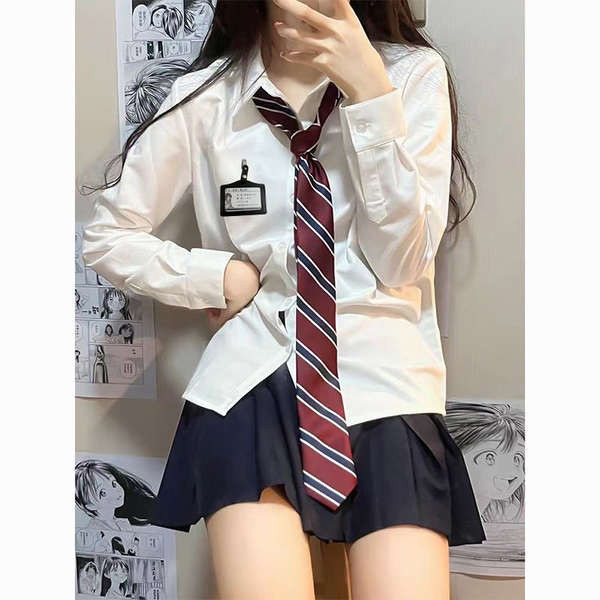 ชุดนักศึกษา ชุดนักเรียน เสื้อเชิ้ตสีขาวแขนยาวสำหรับนักเรียนม. ต้นและม. ปลายชุดเครื่องแบบนักเรียนชุดเ