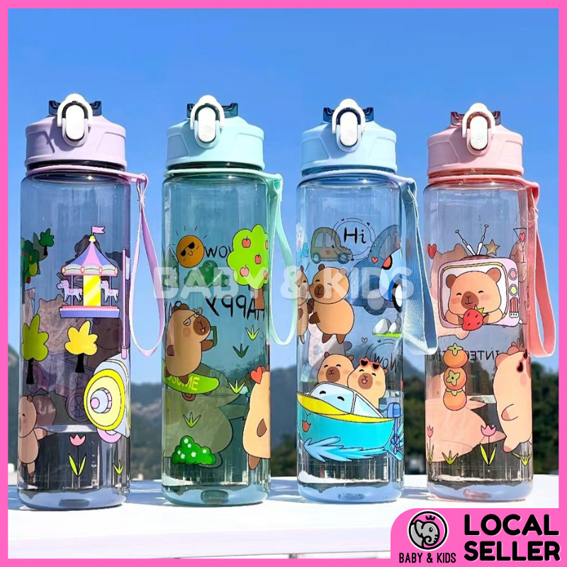 ท้องถิ่น!! 800ML Capybara ขวดน้ํา Drink Up เด็กขวดฟาง BPA ฟรีขวดดื่มการ์ตูน Botol Air Budak