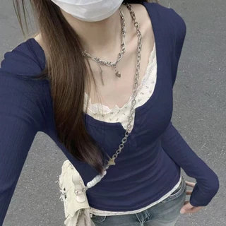 เสื้อแขนยาว สไตล์ฝรั่งเศสผ้าลูกไม้ลายดอกไม้
