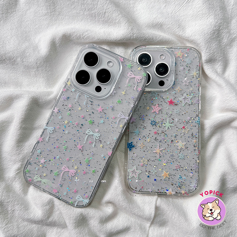 โบว์สีสันสดใสพร้อมดาวสําหรับiphone 16Promaxใหม่ป้องกันการล่มสลายiPhone15PromaxสุทธิสีแดงGlitterเต็มหน้าจอบุคลิกภาพหญิง14/13pro max 12pro 12plus Soft Case DSP - รูปที่ 3