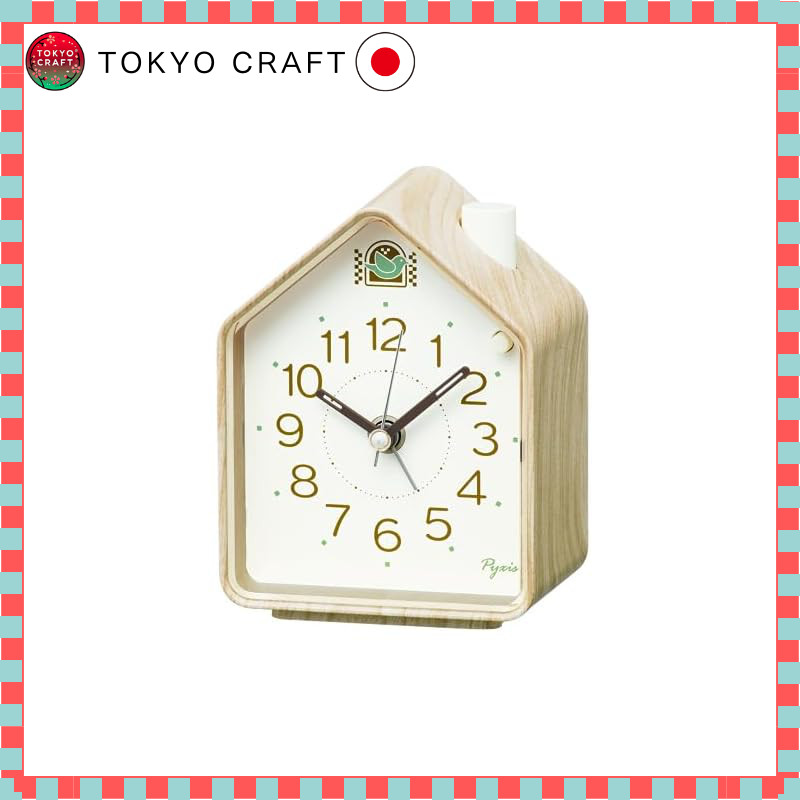 Seiko Clock Alarm Clock Table Clock Analog Light Brown Wood Grain 110×86×63mm PYXIS NR453A