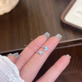 ส925 เงินชุบดอกไม้สีฟ้าห้อยหูลวดต่างหูเครื่องประดับอุปกรณ์เสริม