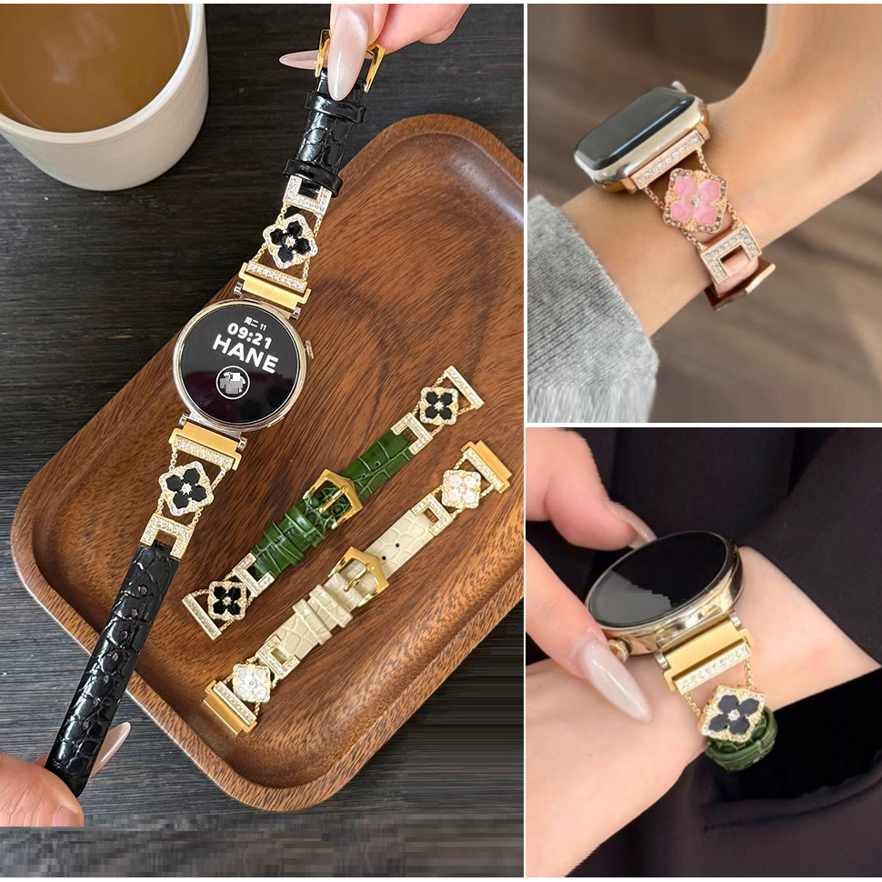Luxury Clover Watch Strap Compatible For Huawei watch GT 6 สาย Huawei watch GT 5 Pro Strap huawei gt6 สาย huawei gt5 strap GT2/GT3/Huawei GT4 Strap Redmi watch 5 Lite สาย Redmi watch 5 Active Strap / Amazfit bip 5 pro /GTS3/gts2 / Amazfit GTR 4 สาย ราคา ถูกที่สุด ดีลบีเคเค
