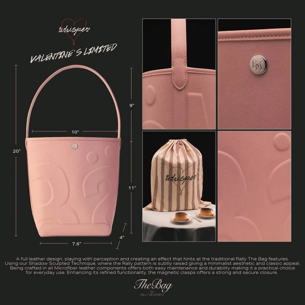 【สินค้าพร้อมส่ง】100%แท้ Rally The Bag Whisper (Valentine's Limited)  กระเป๋าหนังทรง Bucket ลายโลโก้
