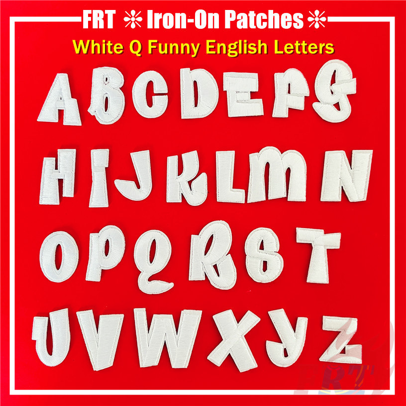 สีขาว . Q Funny English Letters Series 02 แผ่นแปะรีด 1 ชิ้นตัวอักษร DIY เหล็กบนเย็บป้ายแพทช์ตกแต่งผ้า