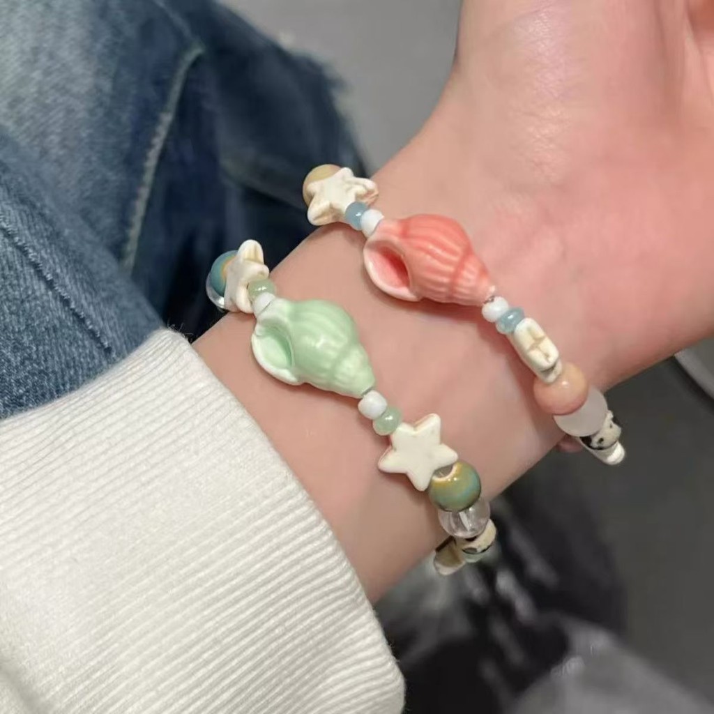 สร้อยข้อมือสไตล์วันหยุดชายทะเล~สร้อยข้อมือลูกปัดเซรามิกดาวแหลมหญิง