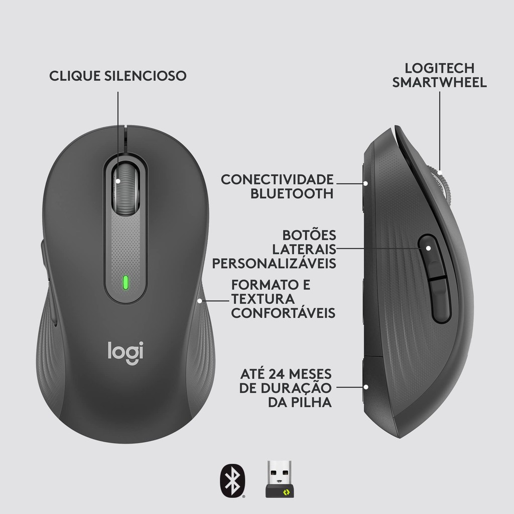 LOGITECH เมาส์ โลจิเทค ลายเซ็น ม650 สําหรับมือขนาดกลางถึงขนาดใหญ่คลิกเงียบ รองรับหลายอุปกรณ์