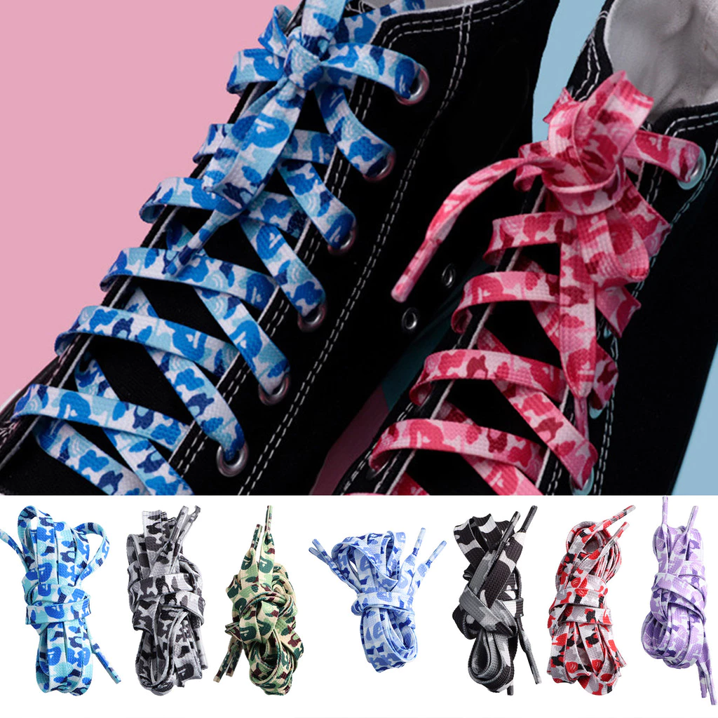 [จัดส่งภายในประเทศ]1 คู่ 120 ซม.แบนรองเท้า laces รองเท้าผ้าใบเชือกผูกรองเท้าพิมพ์ Strings ยืดหยุ่นลวงตาเชือกผูกรองเท้ารองเท้าอุปกรณ์เสริมกีฬากลางแจ้ง