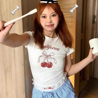 Women's crew neck short sleeve printed T-shirt casual style