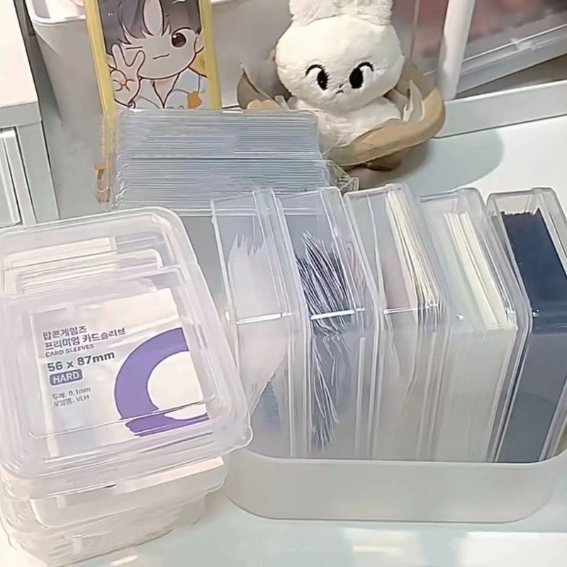 กล ่ องเก ็ บของโปร ่ งใส Photocard Popcorn Sleeves Storage Case Toploader Organizer Case