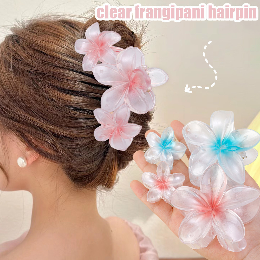 Gradient Plumeria Flower Hair Claw - Barrettes Hair Accessories - Grab Clip - Ins Style Headdress, Shark Clip - Ponytail Clip Headwear - เครื่องประดับผม