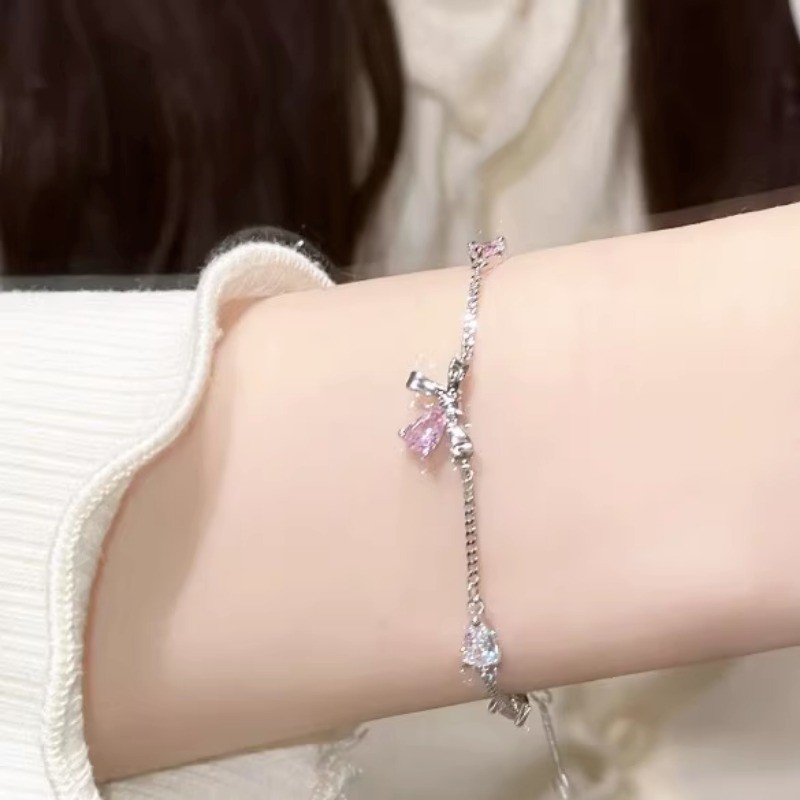 Roselife สร้อยข้อมือเงิน 925 ประดับโบว์คริสตัล สีชมพู รูปที่ 5