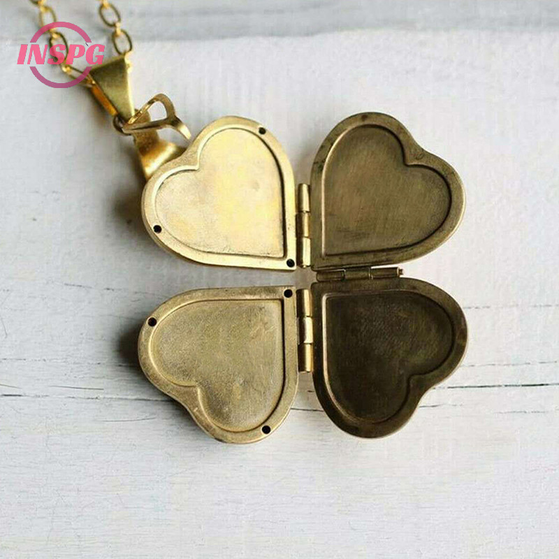 Inspg> จี้กรอบรูป รูปใบโคลเวอร์สี่ใบ รูปหัวใจ หลายชั้น สไตล์เรโทร DIY