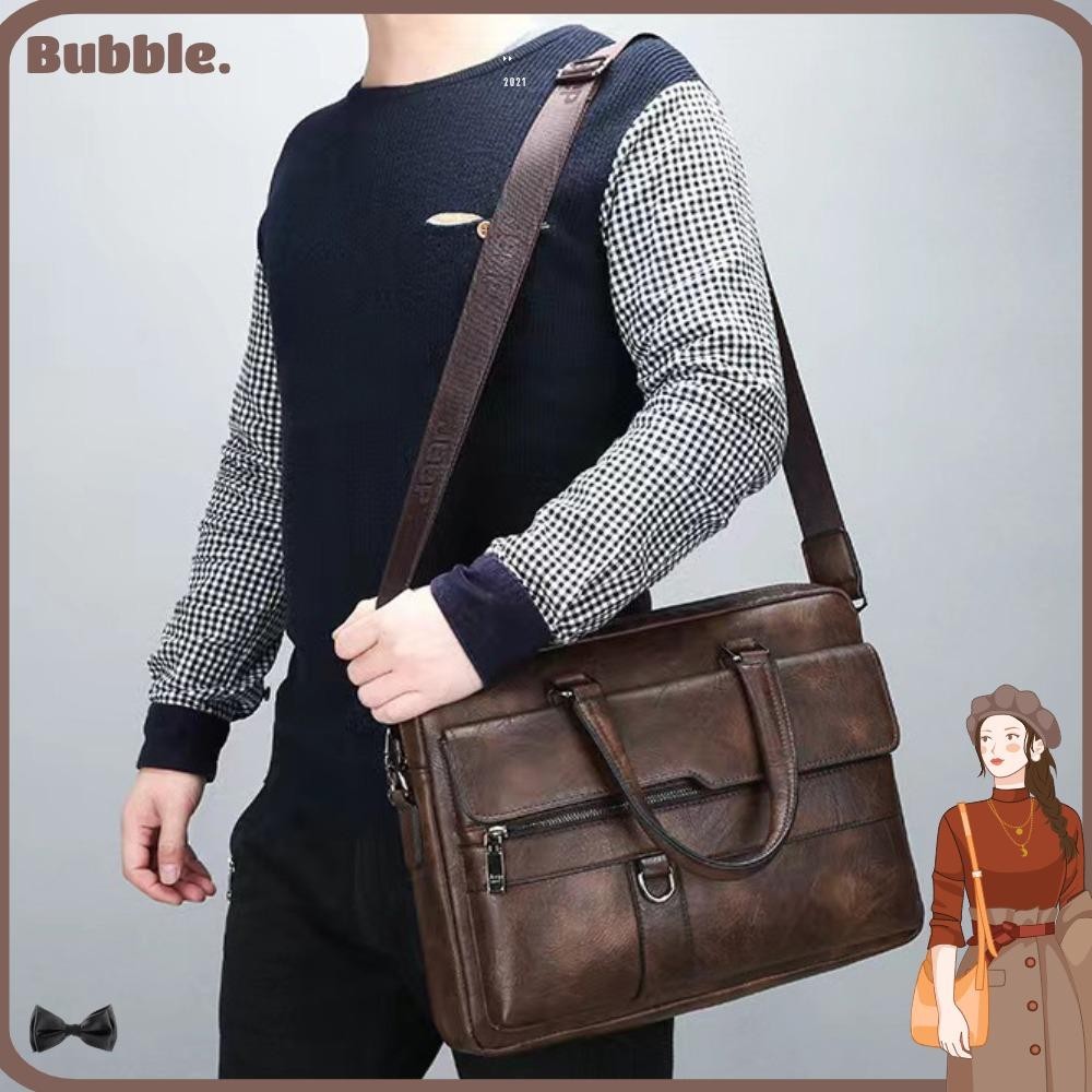 Bubble กระเป๋าสะพายข้าง หนัง PU สีพื้น สไตล์นักธุรกิจ สําหรับผู้ชาย